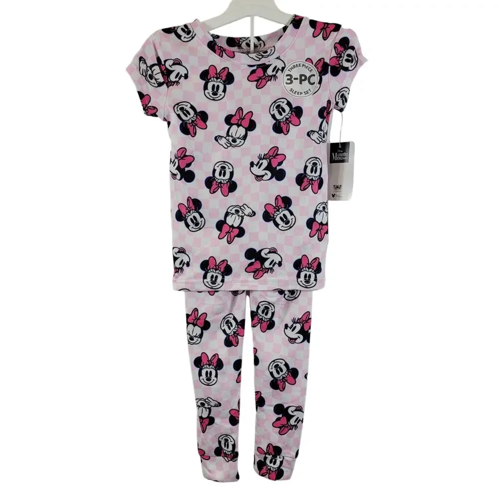 Disney Minnie Mouse 3 Pc Pajama Set Pink Size 4 NWT